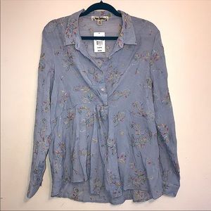 Hope Springs NWT Embroidered Twist Front Chambray Top X-Large